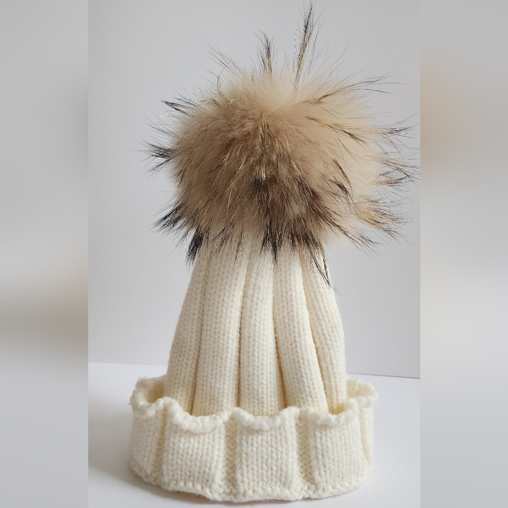 HAT REAL FUR POM POM MI LOVES MILOVES CREAM ONE SIZE